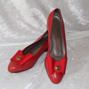 BALLY Switzerland ‘EMILY’ Red Bow Slip On Ballets